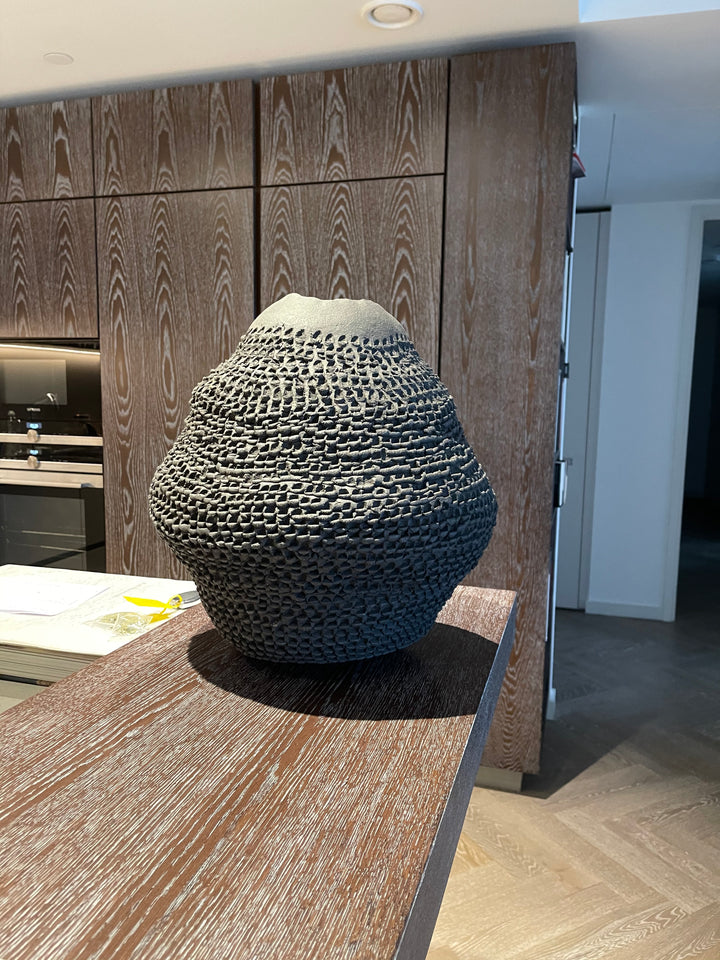 4.Black Grogged, Kiln Fired, Hand coiled ceramic