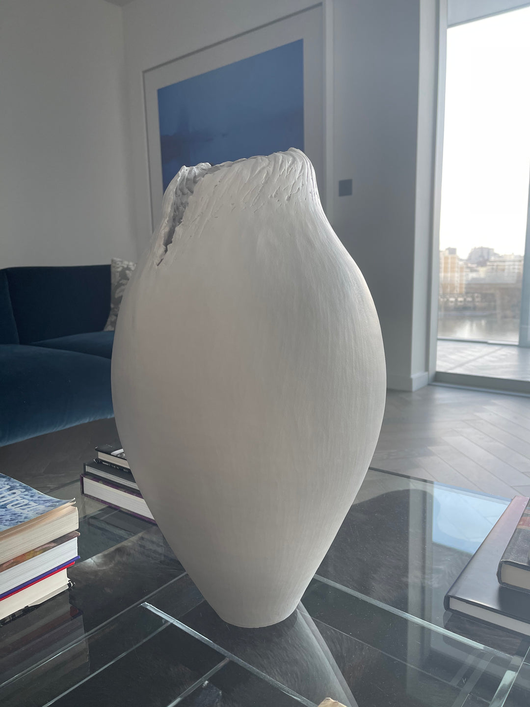 7.Kiln Fired, Hand coiled Grogged White ceramic, acrylic medium