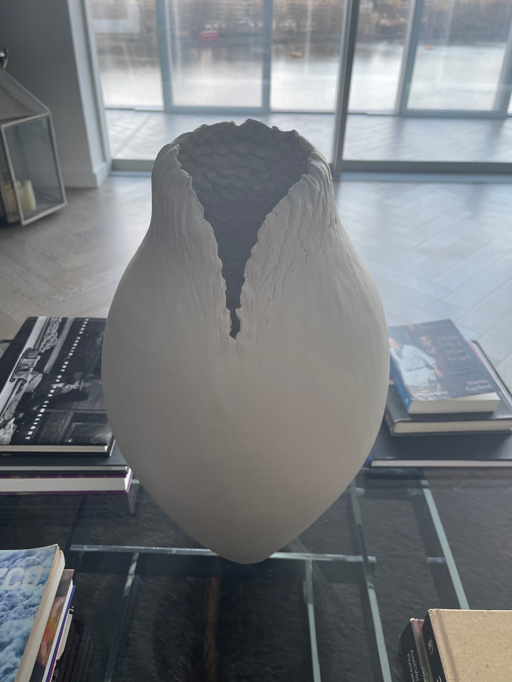 7.Kiln Fired, Hand coiled Grogged White ceramic, acrylic medium