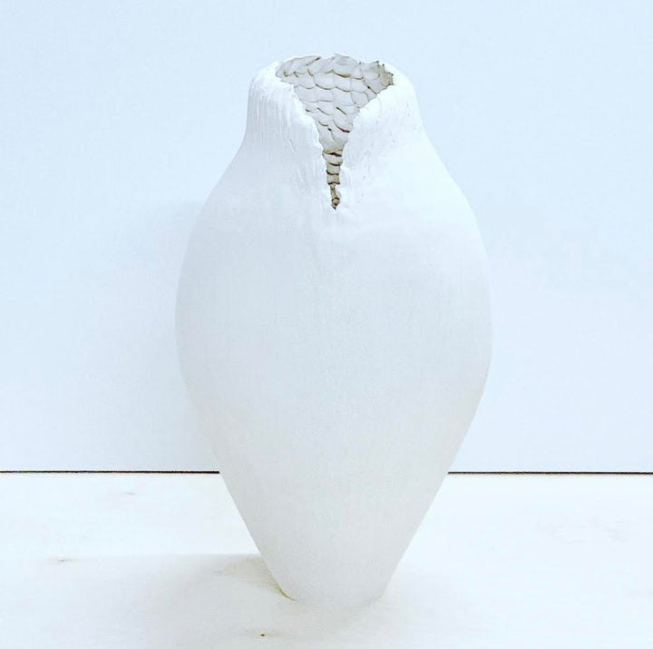 7.Kiln Fired, Hand coiled Grogged White ceramic, acrylic medium